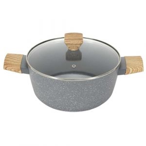 Cook Concept KC25401, Faitout en Aluminium forgé 28 cm avec revêtement antiadhésif, Design élégant et Manche Effet Bois, idéal pour ragoûts et légumes, Gris Marron
