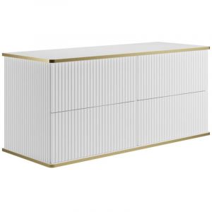 Meuble sous vasque suspendu strié liseré doré - Blanc - 120 cm - KELIZA