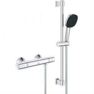 Grohe Ensemble de douche avec mitigeur thermostatique pommeau 3 jets barre 60cm et fle ible G