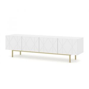 Meuble TV KAIRO 180 cm 4D frais&eacute;e blanc mat