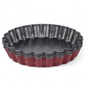 Image de Guardini Set de 4 moules à tarte Ø 12 cm, Acier avec revêtement antiadhésif, Rouge et Gris, Fabriqué en Italie, Ligne Rossana