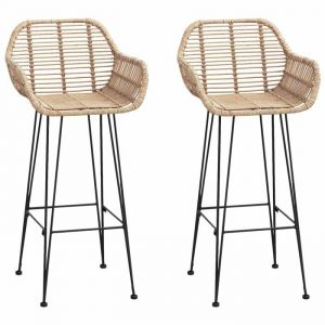 VidaXL Chaise de bar 2 pcs Naturel 55 x 52 x 105 cm Rotin et m&eacute;tal