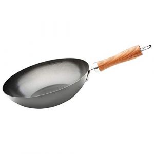 WECOOK! Carbono Wok &agrave; Induction 28 cm, Antiadh&eacute;sif Titane QUANTANIUM &Eacute;cologique &agrave; 3 Couches sans PFOA, Acier au Carbone, Poign&eacute;e Imitation Bois, Vitroc&eacute;ramique, Gaz, Lave-Vaisselle