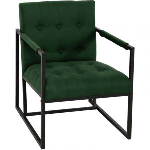 SVITA JONES Fauteuil cocktail lounge rembourré avec cadre en acier velours vert foncé