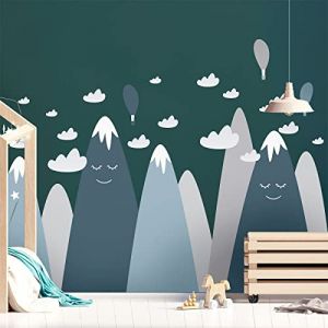 Stickers muraux Enfants - D&eacute;coration Chambre b&eacute;b&eacute; - Autocollant Sticker Mural g&eacute;ant Enfant Montagnes scandinaves BOYKA - 90x135cm