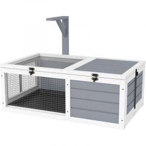 Pawhut Maison enclos cage pour petit animal tortue - 2 espaces support de lampe - 81x48x31,5 cm gris