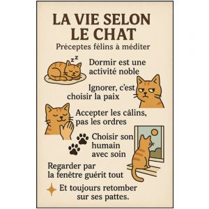 Plaque m&eacute;tal La vie selon le chat &ndash; 30,5 x 20 cm