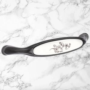 Cyclingcolors Poignée meuble 128 mm zamak finition laiton foncé porcelaine céramique fleur
