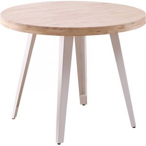 Pegane Table &agrave; manger ronde en bois coloris ch&ecirc;ne nordique pieds blanc - diamtre 100 x hauteur 76 cm -