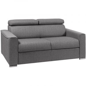 Canap&eacute; 2 places convertible express en tissu gris - Couchage 120 cm - Matelas 14 cm VIZIR