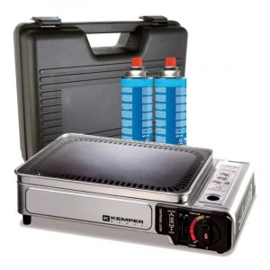 Kemper Plancha gaz portable 2300W plaque anti adhésive + 2 cartouches gaz camping + Valise de transport