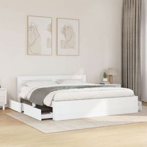 VidaXL Cadre de lit avec tête de lit blanc 180x200cm bois d'ingénierie, meubles de chambre à coucher, lit double, sommier, lit, cadre de lit double