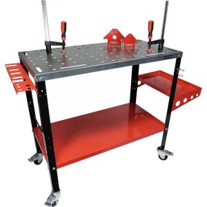 Oxeo - Table de soudage roulante - Surface perforée 91x46 cm - 2 serre-joints 2 aimants - Établi de Soudage charge 300kg