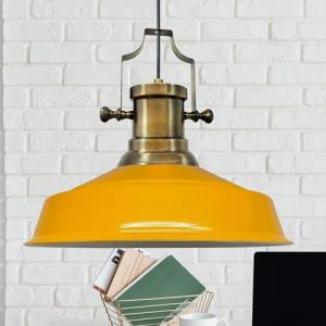 Suspension Industrielle en Métal Jaune Peint à la Main – Lustre Vintage E27 Ø41 cm pour Salon