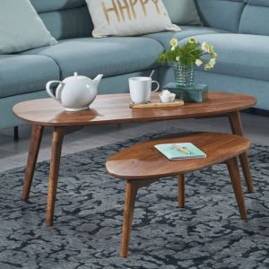 M&S Lot de 2 tables basses 100 et 75 cm en sheesham massif