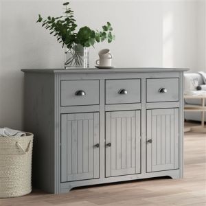 VidaXL Buffet, Armoire avec 3 Tiroirs et Compartiments, Placard de Rangement, Organisateur de Salon Salle de Séjour, Gris Bois Massif de Pin