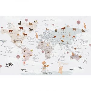 Papier peint panoramique Enfants - Carte du Monde - 130 cm x 85 cm