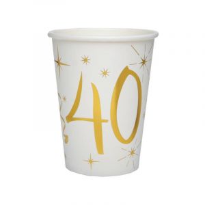 Axho 10 Gobelets en Carton Anniversaire - Blanc et Or - 40 ans