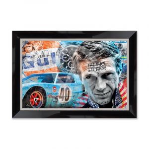 AC-Déco Cadre en bois avec impression en PVC vernis "Steve Mc Queen" - Noir/Argent - 80 x 120 cm - Collection Romaric