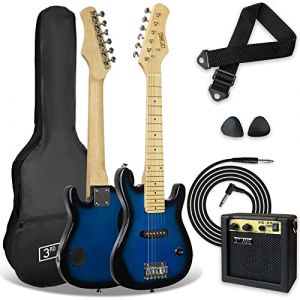 3rd Avenue Pack Guitare Électrique enfant Taille Junior 1/4 pour Débutants, Ampli Portable 5 W, Jack, Housse, Médiators et Sangle – Bleu