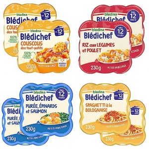 Blédina Blédichef - 8 petits plats pour bébé - Repas midi - Dès 12 Mois - 4 recettes - Pack de 8