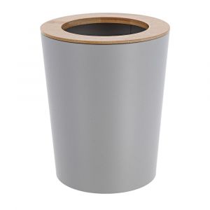 Tendance Poubelle de salle de bain 5L en m&eacute;tal Gris clair avec couvercle en Bambou