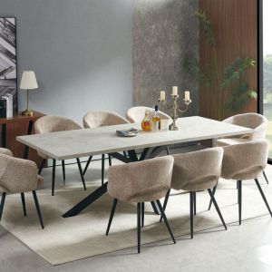 M&S Table à manger 2,4 m finition béton et pieds en métal noir - alina