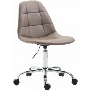 D&eacute;coshop26 Chaise de bureau tabouret d'ordinateur sur roulettes hauteur r&eacute;glable en similicuir taupe TABO10108