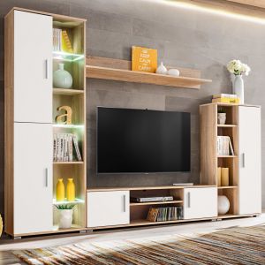 VidaXL Meuble TV mural avec lumière LED Chêne sonoma et blanc