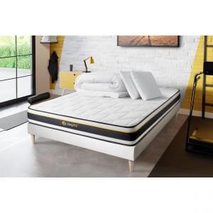 Pack prêt à dormir 140x200 matelas SOFT + sommier kit blanc + 2 oreillers mémoire de forme 60x40cm + Couette Percale 240x220 cm