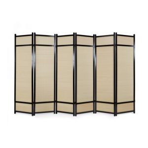 Décoshop26 Paravent 6 panneaux pliable en bois noir et bambou 264 x175 cm