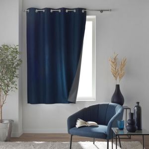 L'effet Papillon - Rideau &agrave; &oelig;illets 140 x 180 cm 100% occultant thermique - Mod&egrave;le Cr&eacute;puscule Bleu