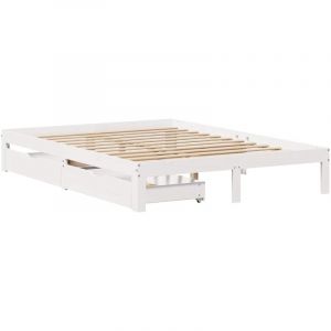 VidaXL Cadre de lit avec tiroirs blanc 140x190 cm bois de pin massif, sommier, cadre de lit double, cadre de lit en bois 3301941