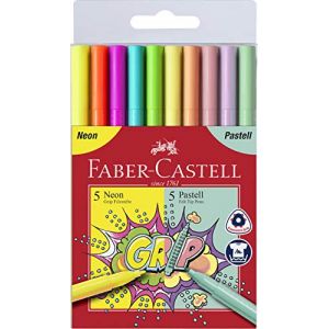 Image de Faber-Castell Feutres GRIP fluo + pastel, étui de 10 - Lot de 5