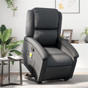 VidaXL Fauteuil inclinable de massage noir cuir v&eacute;ritable