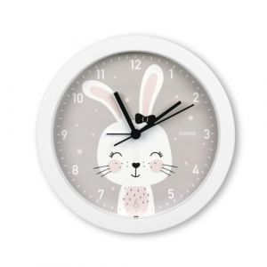 Hama Horloge de Table Réveil pour Enfant Maui (sans tic-tac, Horloge à Quartz silencieuse avec Alarme, Ø 16 cm, Analogique, Aiguilles Heures Minutes et Secondes, Motif Lapin, Pile Incluse) Gris