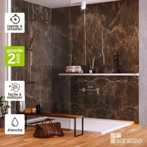 Panneau Mural Revetement D&eacute;coratif Salle de bains, Douche et wc, L120l1200.4 cm, effet marbre marron, kobert in Emperador