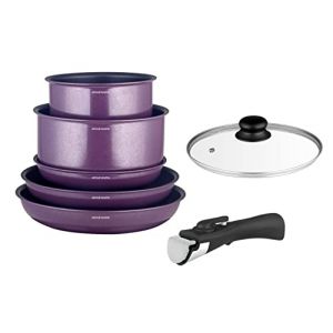 Arthur Martin AM7701 Batterie de cuisine amovible 7 pi&egrave;ces Aluminium avec rev&ecirc;tement anti adh&eacute;rent Poign&eacute;e amovible tous feux dont induction