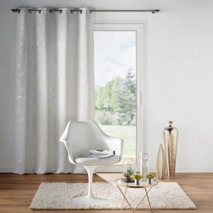 Rideau à œillets occultant imprimé métallisé argent Éclat gris pale 140 x 260 cm