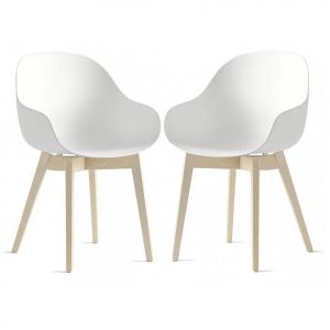 Lot de 2 Chaises ACADEMY pieds bois assise plastique blanc