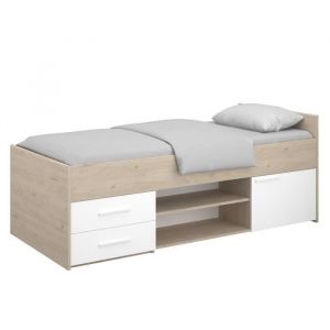 LIAM Lit enfant avec rangement Décor c ne jackson et blanc L204 cm x l95 x H79 cm