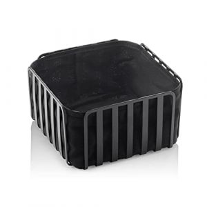 WAS Germany Corbeille &agrave; pain d&eacute;corative pour pain et p&acirc;tisseries - En m&eacute;tal rev&ecirc;tu par pulv&eacute;risation avec insert en coton - Noir - 19 x 19 x 10,5 cm