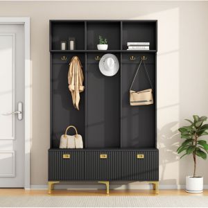 Porte-Manteau, Vestiaire, avec banc, rangement, crochets pour entrée, salon, noir