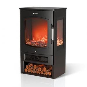 Foyer &eacute;lectrique / Foyer d'ambiance - 1800W - avec effet de flamme, fonction chaleur et contr&ocirc;le App - Noir, Po&ecirc;le Freestanding