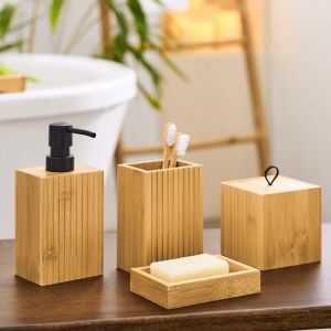 Set de bain Hanoi &ndash; 4 pi&egrave;ces &ndash; Bambou - 30x20x17cm - Jaune curry