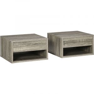 Homcom Lot de 2 chevets tables de nuit murales - tiroir coulissant, niche, plateau - dim. 37L x 32l x 21H cm - panneaux gris - Gris