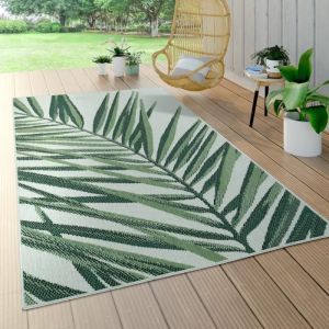 Paco Home Tapis Intérieur Extérieur Vert Beige Motif Palmier Terrasse Balcon Tissage Plat 200 cm carré