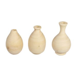 Rayher Assortiment de mini vases, nature, 3 pces, 4,8-6,4cm, bois, avec feutrine de protection, art floral, décoration, fleurs séchées-46686505, Naturel