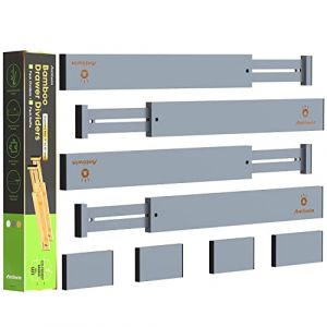 Image de ANTOWIN Séparateurs de tiroir extensibles en bambou avec ressort de réglage pour grands ustensiles, vêtements, outils, 43 à 56 cm de long (Gris)