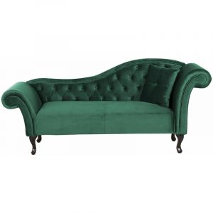 Image de Beliani Chaise longue côté droit en velours vert foncé LATTES